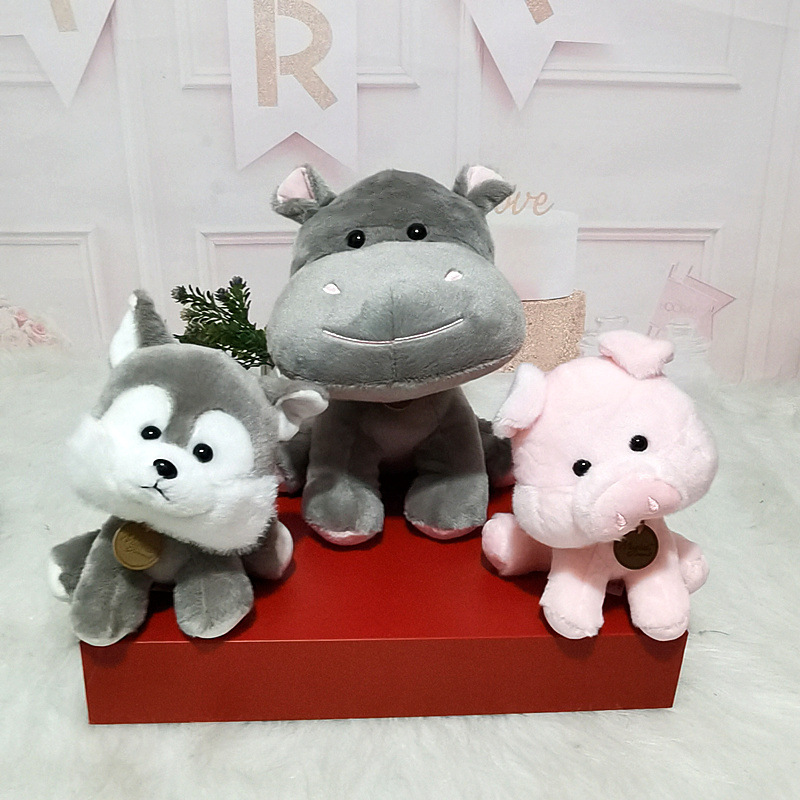 Simulación animal sacudiendo la cabeza muñeca Tigre elefante hipopótamo Husky cerdo coche de juguete felpa muñeca al por mayor