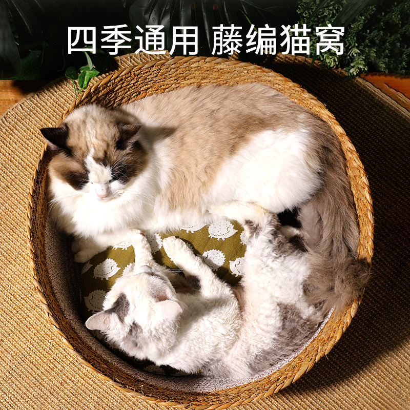 고양이 용품 등나무 매트 짠 고양이 사육장 해먹 사계절 유니버설 밀짚 사육장 조합 통기성 애완 동물 사육장