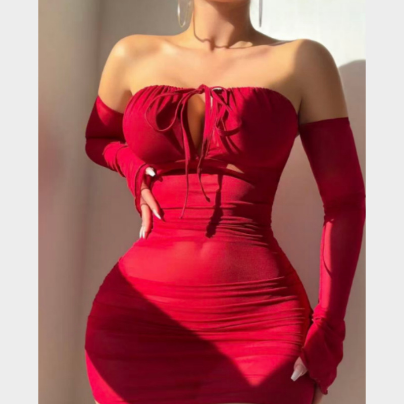 European and American Cross-Border Sexy and Interesting Transparent Lace-Up Tight Dress Wrapped Around the Chest Fashion Gloves Plus Size Underwear Wholesale