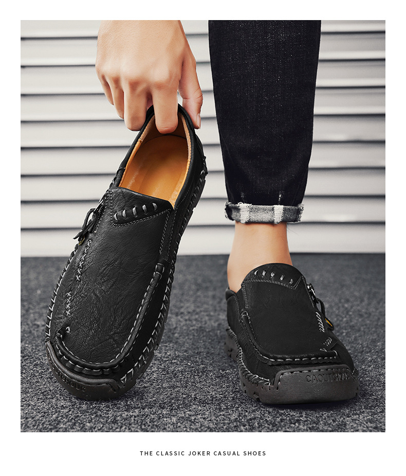 Spring And Autumn New Loafers Cross-Border Large Size Casual Slip-On Leather Men's Outdoor Hand-Sewn Driving Shoes_vogvips.com