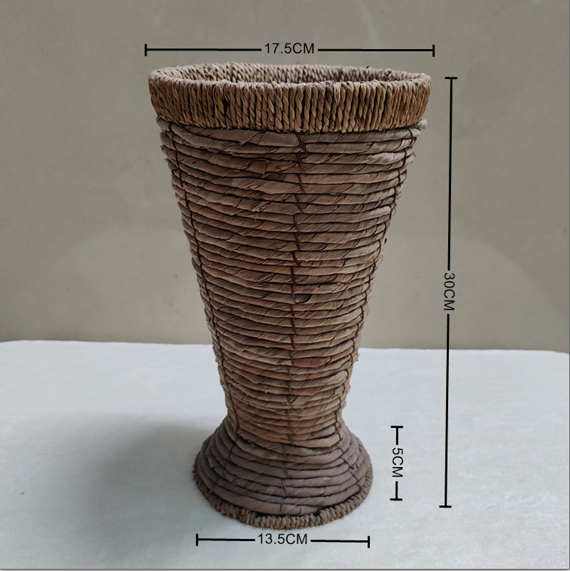 Florero de Paja Tejida Hecho a Mano en Forma de Taza para Decoración del Hogar