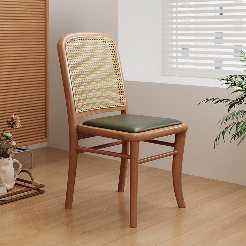 Silla de comedor americana de estilo medio, silla de hogar de madera maciza de color cereza retro, silla de ocio de balcón de ratán 2024 nuevo
