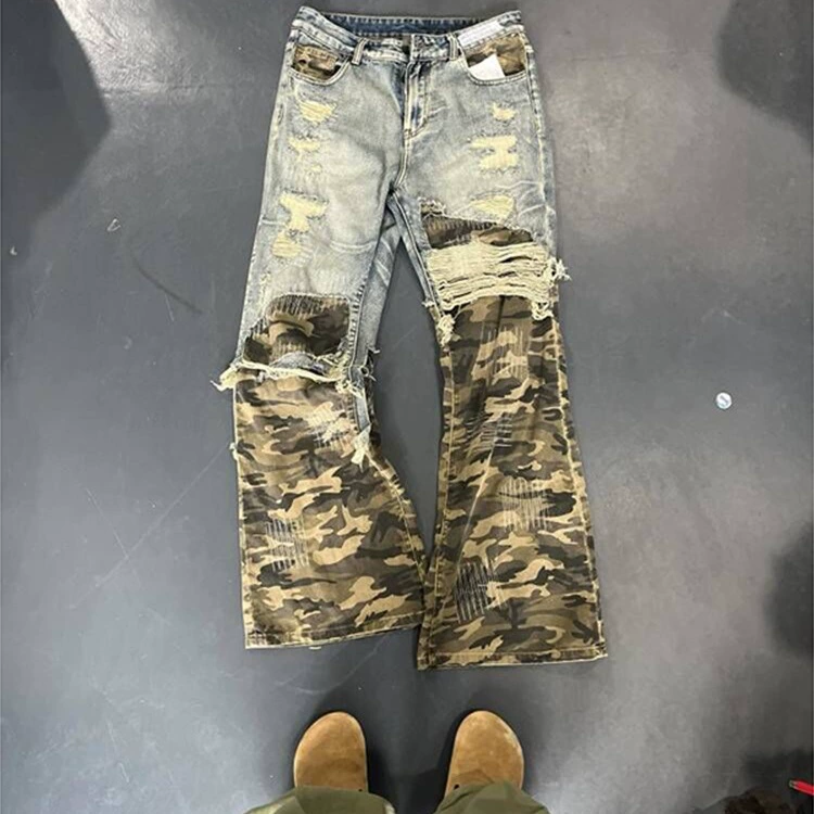 Ретро комплект, дизайнерские брюки, camouflage джинсы, американский стиль, тренд сезона, свободный прямой крой