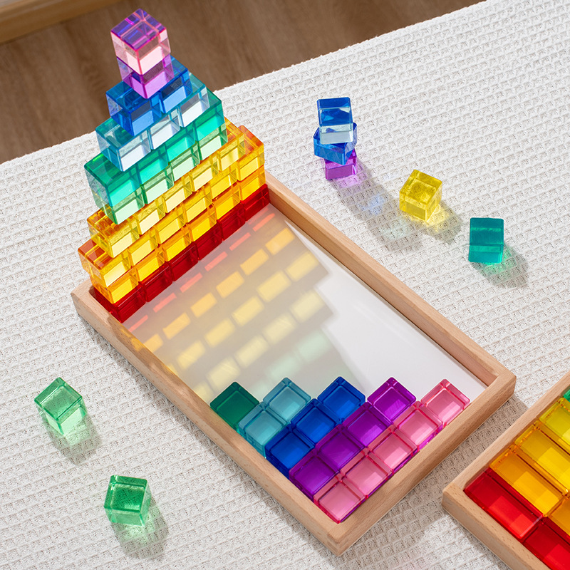 Rainbow Building Blocks High-Transparency Three-Dimensional Cubes Educational Children's Toys Kindergarten Teaching Building Acrylic Crystal