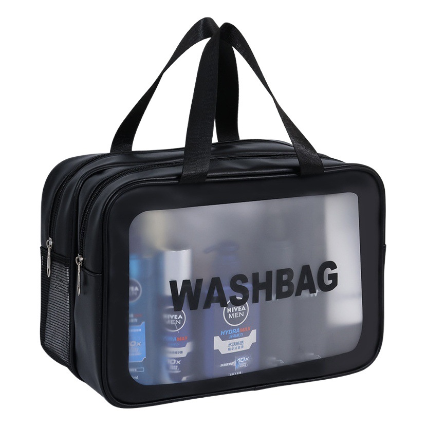 Separación húmeda y seca de doble capa transparente Pu bolsa de cosméticos bolsa de almacenamiento de cosméticos portátil para hombres bolsa de viaje bolsa de lavado