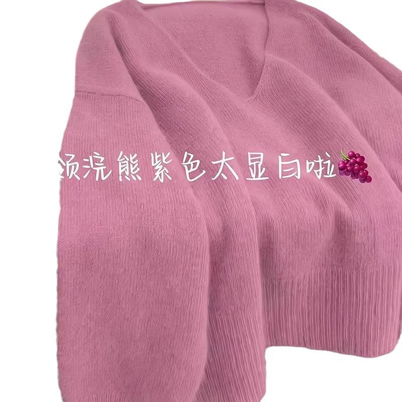 너구리 벨벳 블루 V 넥 스웨터 스웨터 여성 가을 및 겨울 캐주얼 외부는 솔리드 컬러 루즈 소프트 왁스 풀오버 탑