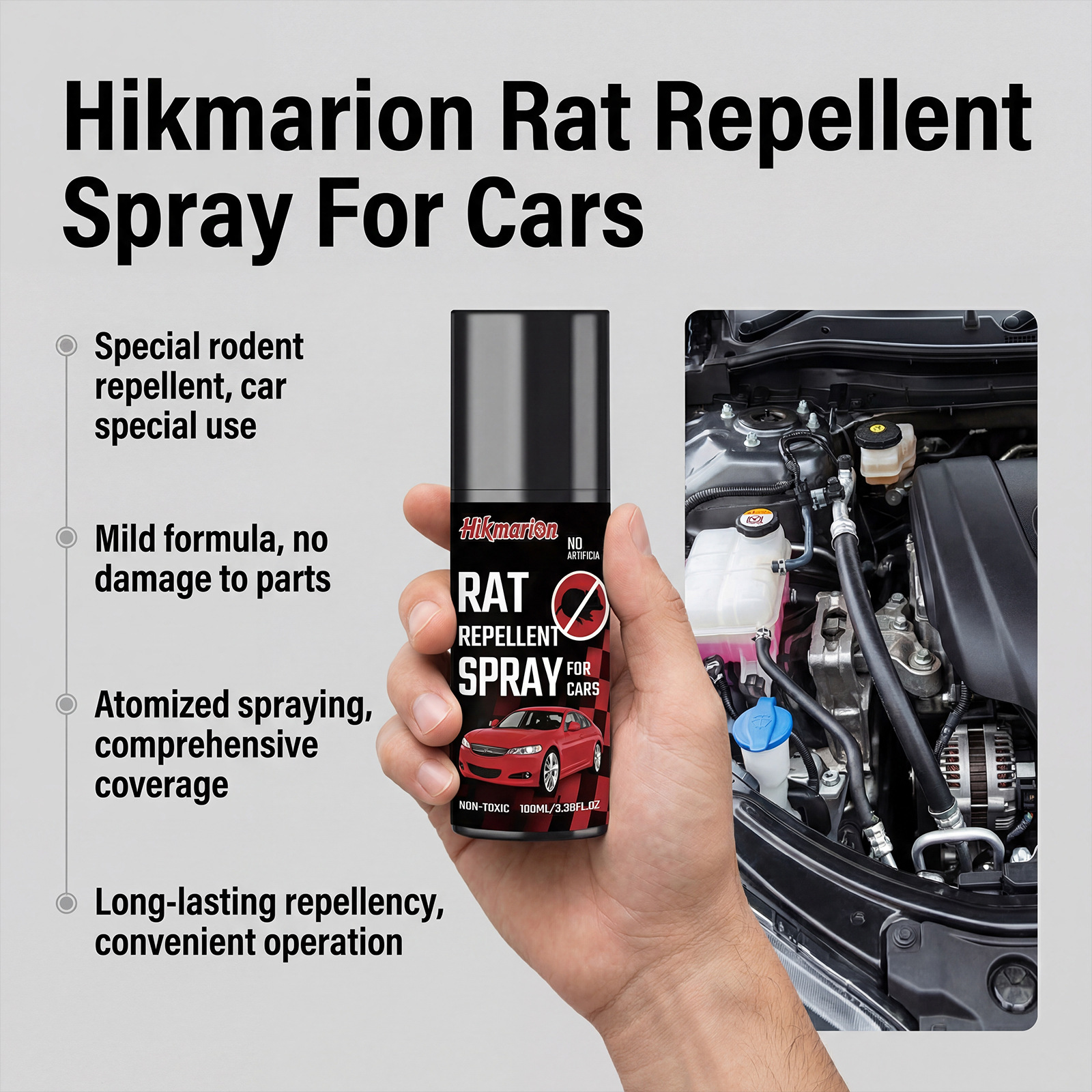 Hikmarion Car Rat Repellent Spray, Car Engine Rat Repellent Spray for Daily Safety and Convenience