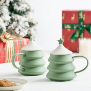 Creative large Christmas tree ceramic mug with lid personality high-value Amazon foreign trade Christmas gift