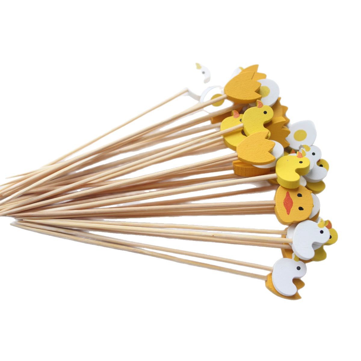 Palillo de bambú desechable pato mezclado huevo Serie 100 unids/bolsa lindo palo de fruta de dibujos animados palo de arte decorativo