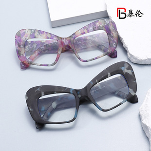 2024 Cross-Border Marble Cat-Eye Anti-Blue Light Flat Mirror European and American Trendyy Street Photography Plain Glasses Frame Bl6814