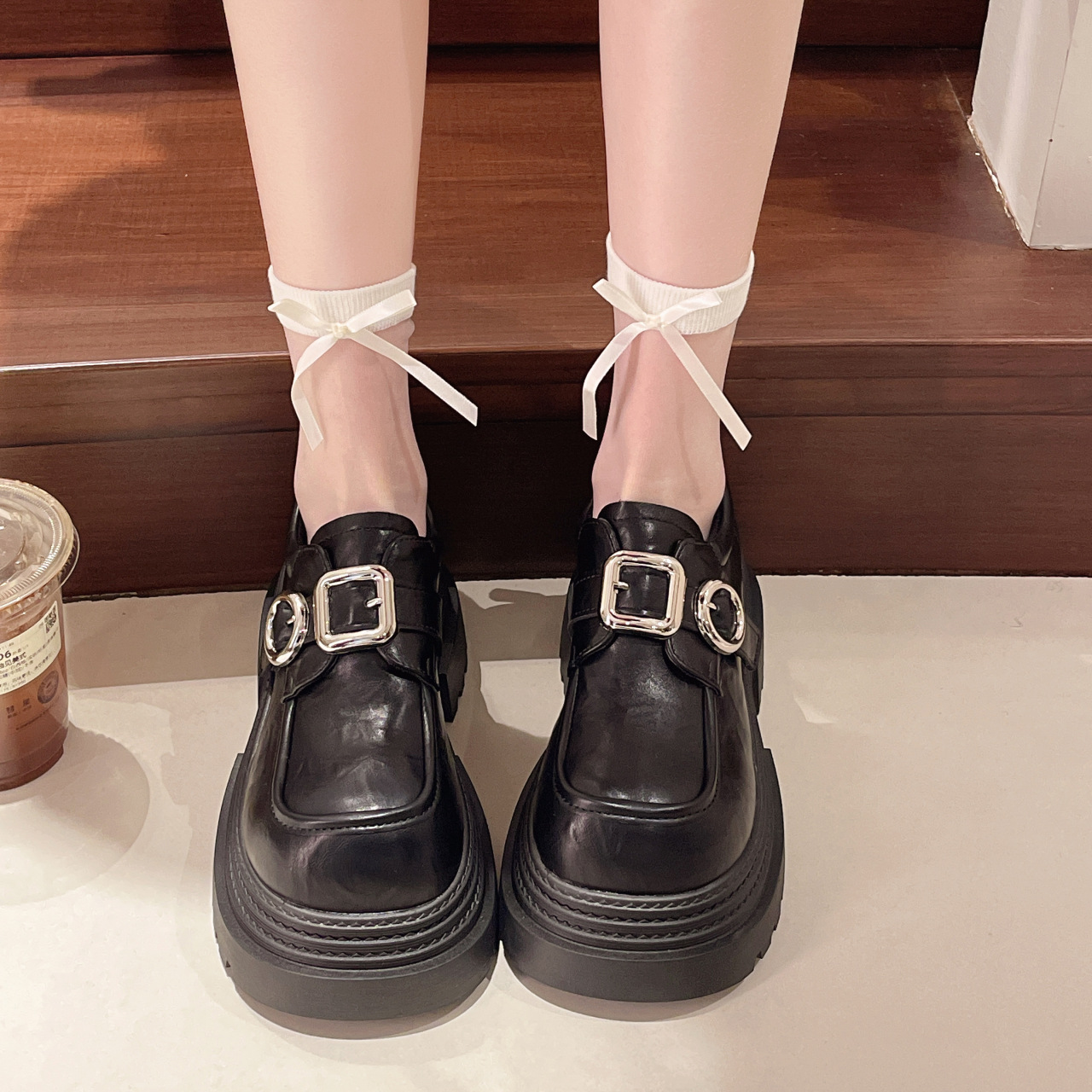 "Miaolu" chaleco de cuento de hadas ~ zapatos de fondo grueso de Lefour para mujeres de otoño y invierno de la escuela de viento de tacones gruesos zapatos de cuero jk aumento de altura zapatos simples