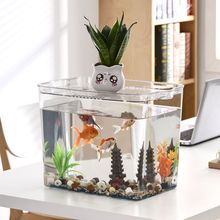 桌面收纳盒家用造景插花办公桌迷你乌龟缸透明PET鱼缸小型金鱼缸