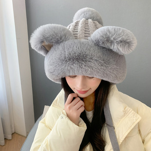 Winter Warm Fleece-Lined Ear Protection Hat for Women, Cute and Versatile Knitted Lei Feng Hat, Korean Style Plush Thickeneded Pullover Hat, Woolen Hat