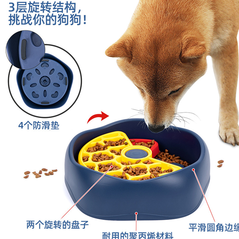 クロスボーダーペットスローフードプレート犬用給餌プレート三層回転窒息防止スローフードボウル中小型犬教育フードボウル|undefined