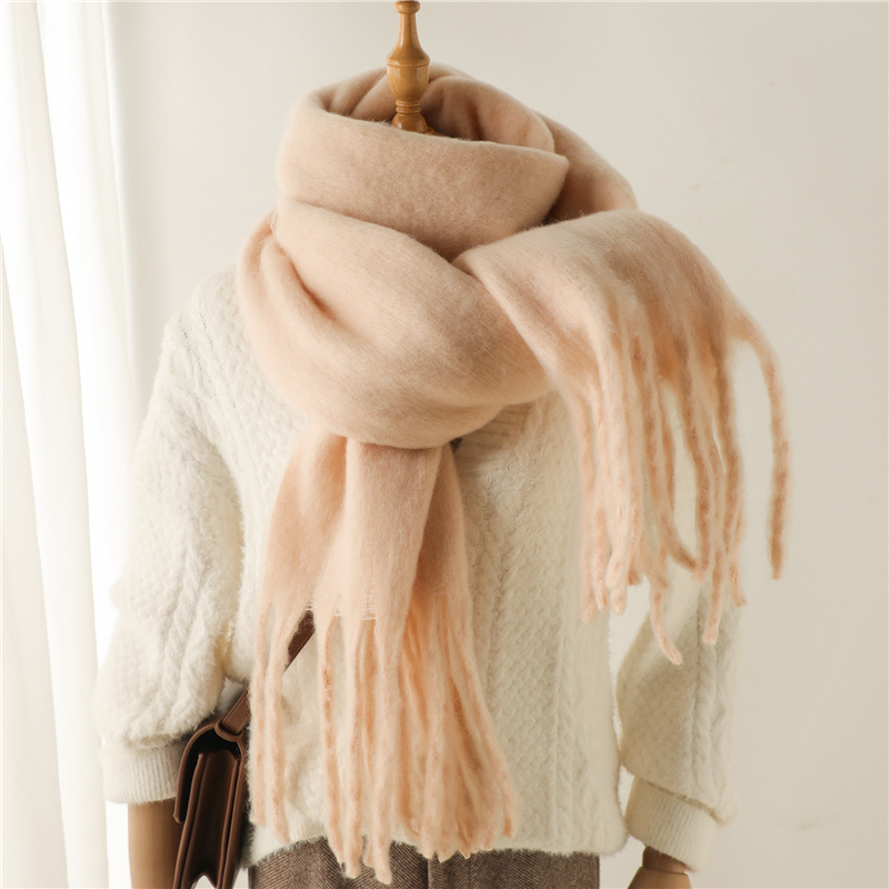 Mohair Scarf Pure Color All-matching Winter Warm Lengthened Fringe Bib Scarf Men's And Women's European And American Export Thick Scarf display picture 3