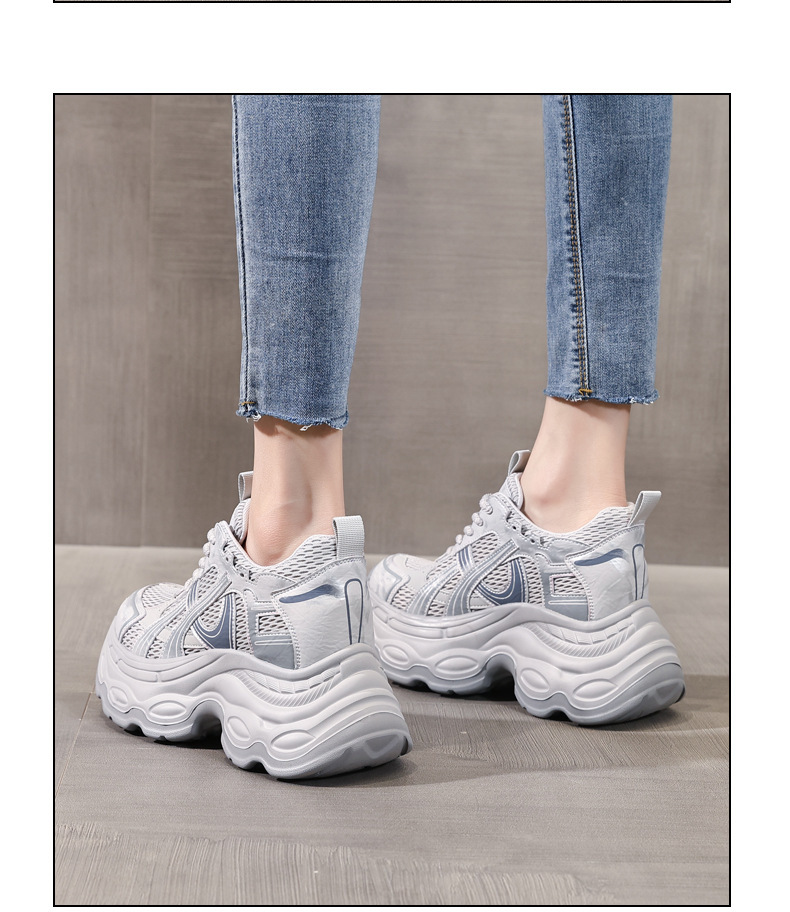 Giày sneaker nữ đế dày chunky phong cách dad sneaker, lưới thoáng khí, tăng chiều cao — màu xám chi tiết 13