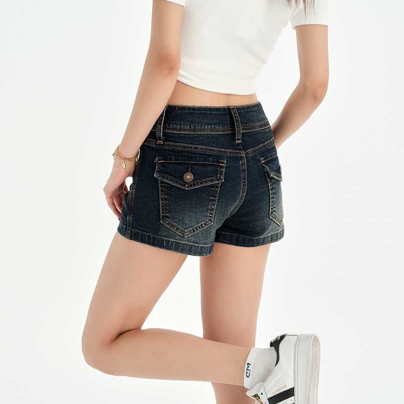 Wholesale Dark Blue Shorts Summer Butt-Lifting Versatile Spicy Girl Low-Rise Denim Hot Pants Women's Waist-Cinching Design High-Elastic Pants