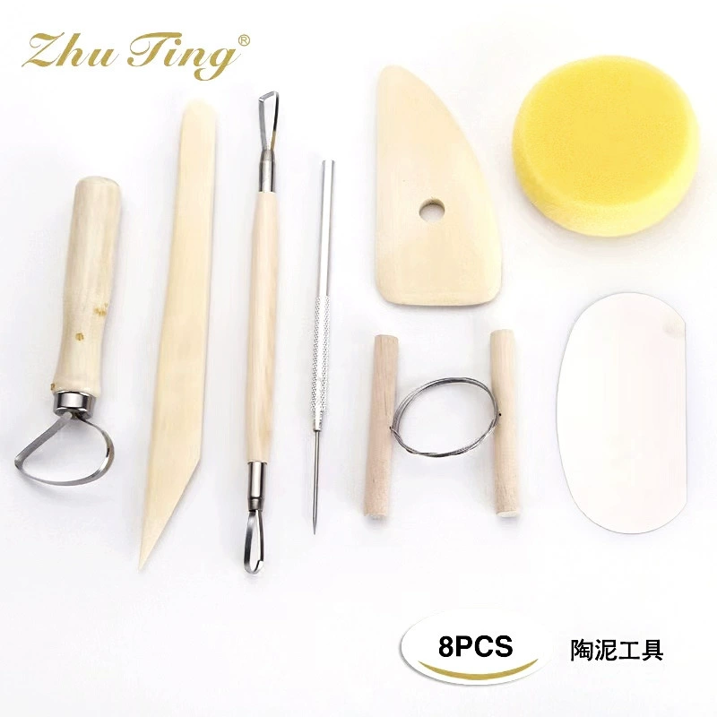 Ceramics, clay, wooden tools set, 8 pieces
