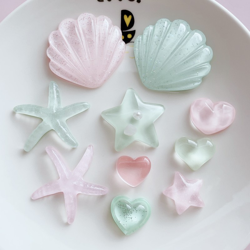 绿粉系贝壳海星diy配饰 五角星diy洞洞鞋包包手机壳饰品配件材料