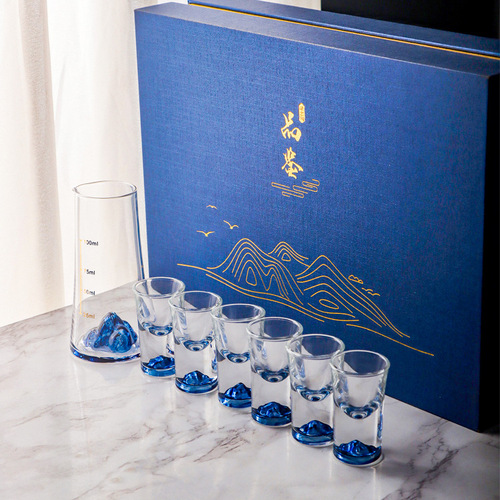 Creative Ice Blue Observing Wine Pourer Set, High-End Liquor Glassware Gift Box Set, Home Use Crystal Glass Liquor Cup Whiskey Cup