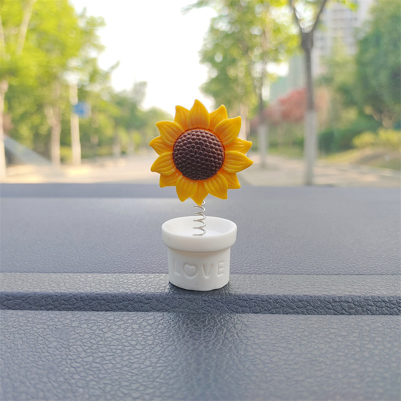 Cute girasol de dibujos animados adornos de automóviles frescos flores en maceta consola central de automóviles decoración de automóviles eléctricos