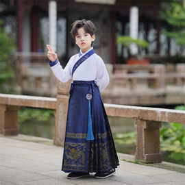 新款中国风男童汉服马面裙春秋薄款小学生儿童古装帅男孩唐装