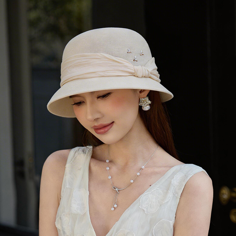 2026 New Summer Sun Hat For Women Breathable Wide Brim Bucket Hat Luxury Ribbon Bow Fisherman Hat - Thumbnail 2