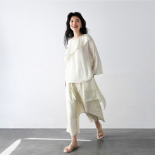 新中式衬衫春夏提花荷叶边上衣B0129 松紧腰多层裙片阔腿裤A0361