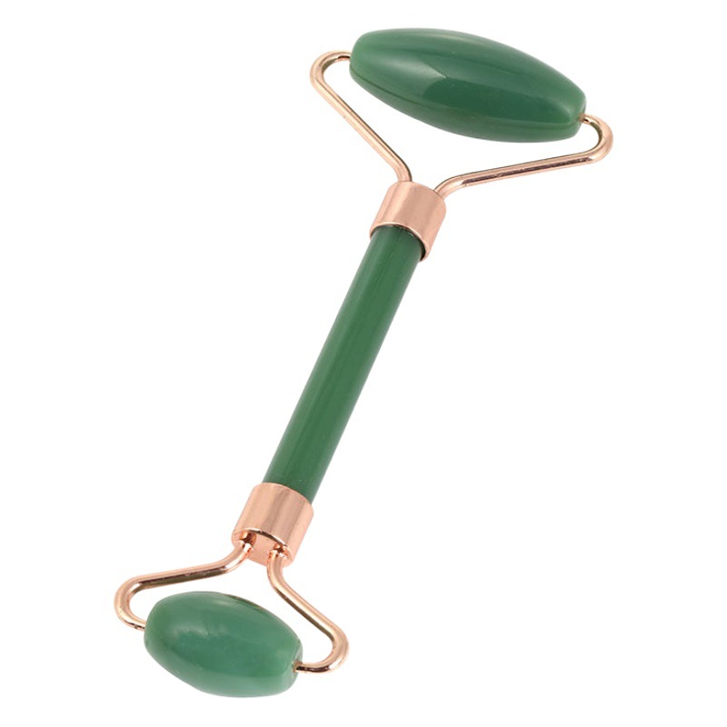 Jade rodillo de masaje facial traje de doble cabeza de metal manual belleza facial relajante dispositivo cara empujando aparato al por mayor