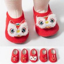 新款婴儿宝宝地板袜大红可爱点胶防滑室内周岁袜子保暖软底婴儿鞋