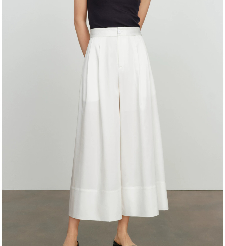 Quần culottes nữ ống rộng cạp cao không áp, phong cách rộng thùng thình xuân hè 2026 — màu trắng chi tiết 10