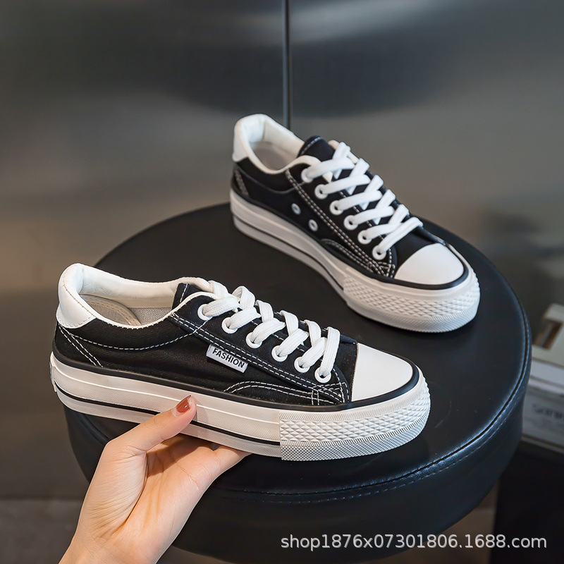 Zapatos de lona de suela gruesa para mujer 2024 primavera nuevo ulzzang estilo coreano zapatos de plataforma versátiles ins zapatos de pizarra pequeños moda