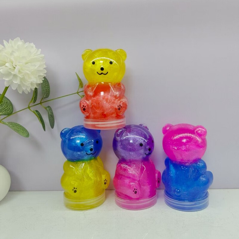 Cross-Border Direct Supply Crystal Slime Creative Two-Color Glitter Slime Cute Bear Colored Clay Children's Toys Manufacturer Wholesale
