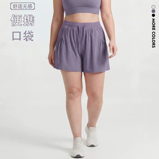 欧美透气宽松防走光瑜伽短裤户外跑步反光大码运动短裤女健身热裤