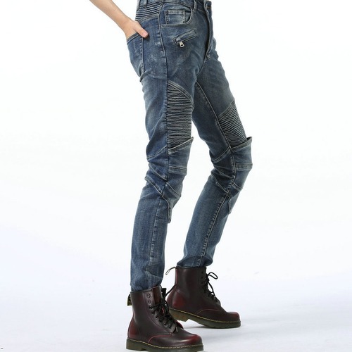 LOONG BIKER 100% Cotton Casual Retro Motorbike Pants Motorcycle Denim Bike Racing Riding Pants for Women