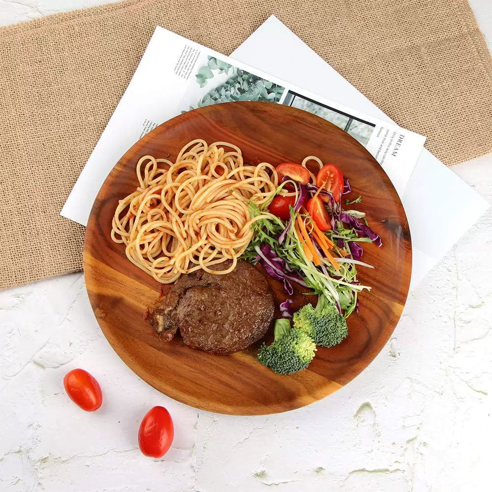 实木托盘圆形日式木质茶盘餐盘家用水杯收纳盘咖啡厅蛋糕甜品盘