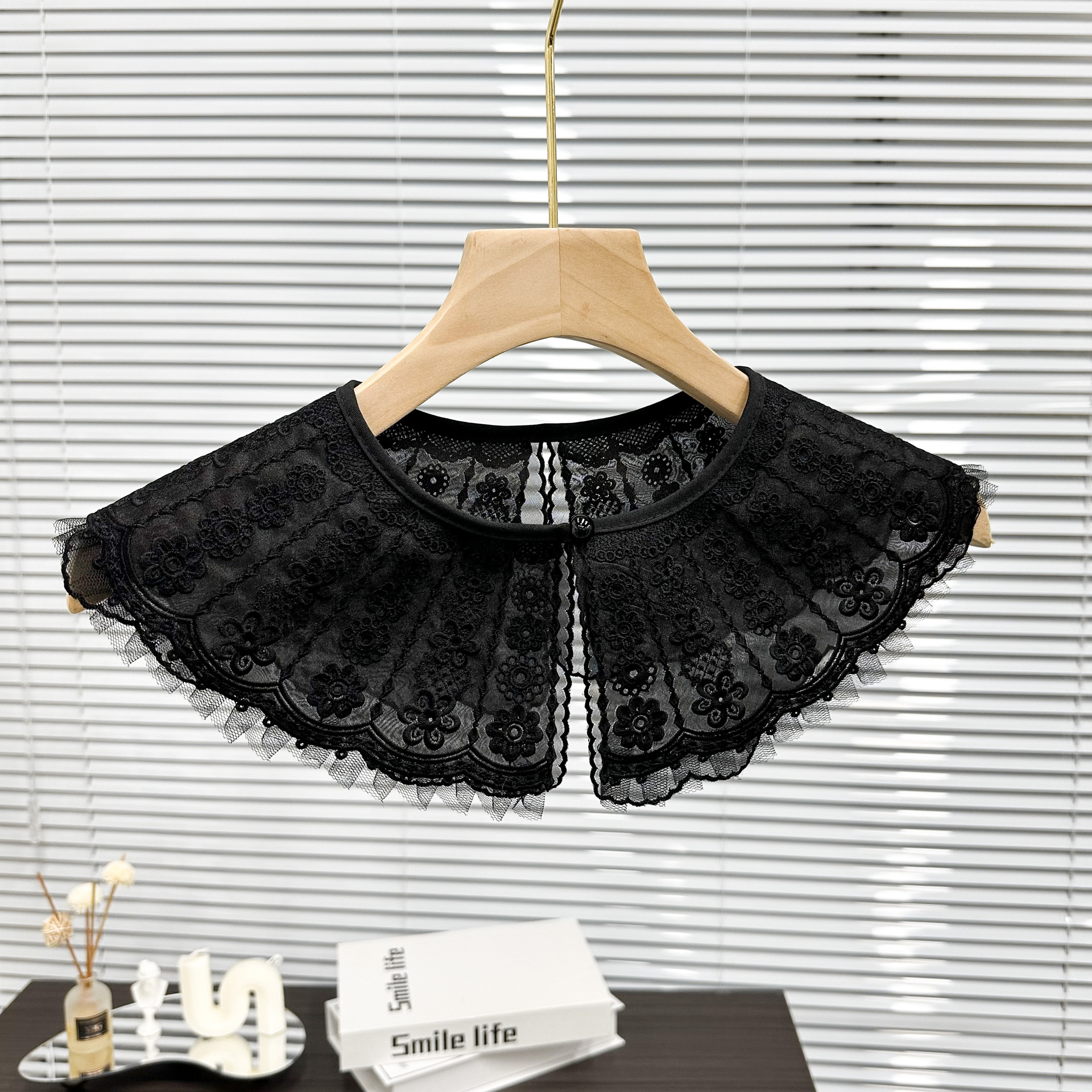 Oganza transparente encantador pequeño chal doble capa bordado encaje falso cuello niños otoño invierno chal accesorios