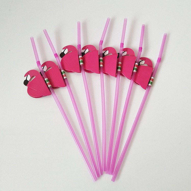 Fábrica en stock al por mayor creativo tridimensional panal flamenco paja decoración desechable paja de plástico tira de color fluorescente