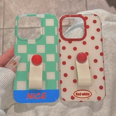 夏日清新波點格紋指環扣適用iPhone15promax蘋果14手機殼13新款12