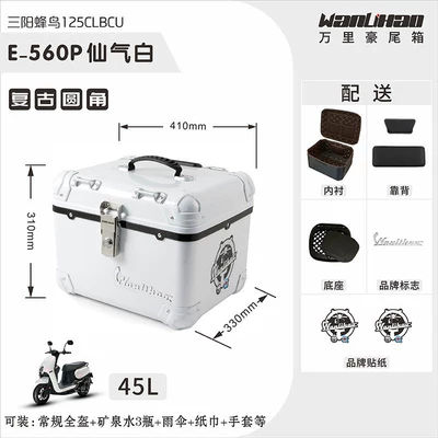 Motorcycle trunk | trunk - rounded-corner-hummingbird-fairy-white-560pliningbackrest