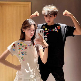 Summer Pure Cotton Short-Sleeved T-Shirts for Couples, Lazy Loose Niche Design Tops for Men and Women, Student Trendy Brand Class Uniforms