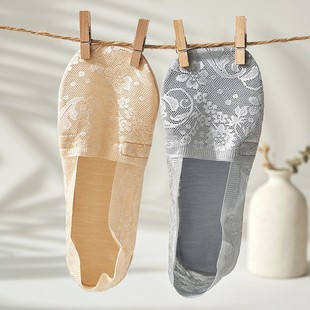 Boat Socks Women's Foot Pure Cotton Sweat Absorbing Breathable Lace Invisible Socks Shallow Mouth Don't Fall Silicone Non-slip Summer Thin Socks