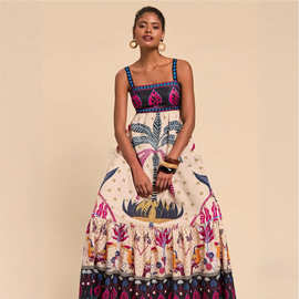 欧美跨境2024年新款女式 热带印花休闲度假风格波西米亚 连衣裙