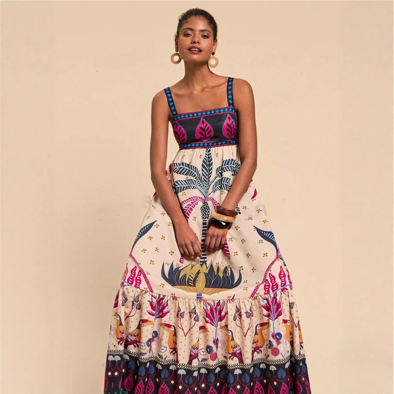 Europe and the United States cross-border 2024 new women's tropical printing leisure vacation style Bohemian dress