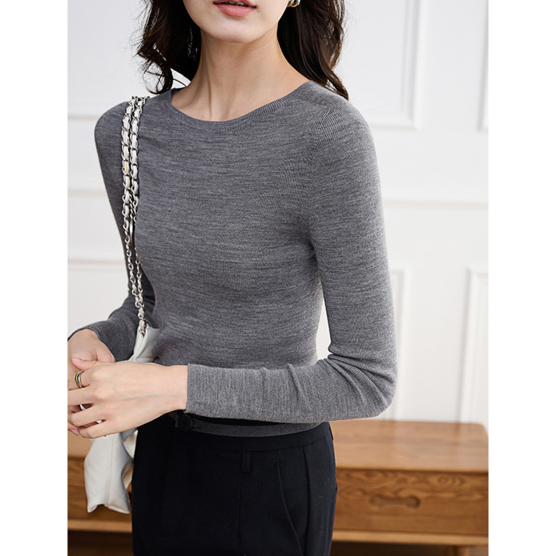 Rongtai｜Easy Care and Machine Washable｜Round Neck Worsted Wool Seamless One-Piece Knitwear Women's Long-Sleeved Bottoming Shirt