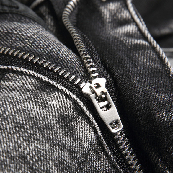 Jeans elasticizzati slim fit da uomo, primavera 2025, pantaloni alla moda con lavorazione pesante e strass a vita media, lunghi in cotone, neri, grigi e blu_voghion.com