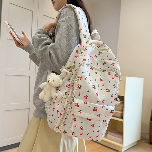 Academic Style Women's College Students Korean Style Small Floral Double Shoulder Bag Versatile Large Capacity Backpack for Middle School and High School Students Trendy