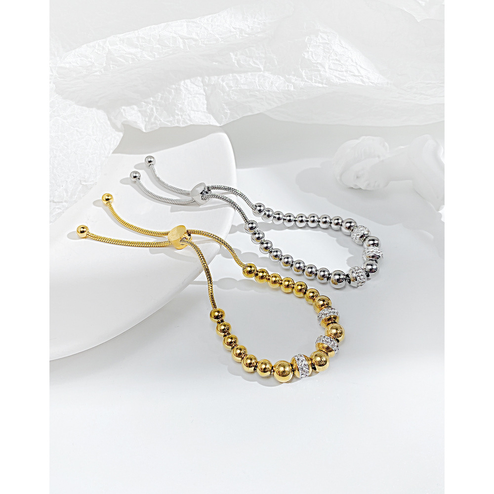 Simple Style Solid Color Stainless Steel Bracelets Beaded Zircon Stainless Steel Bracelets