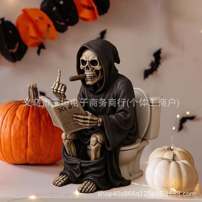 跨境新款Toilet Grim Reaper Figurine厕所死神雕像家居浴室摆件|undefined