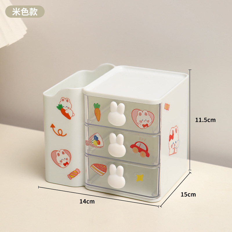 Caja de almacenamiento de escritorio con diseño de cabeza de conejo cajón transparente papelería decoración para estudiantes y dormitorio